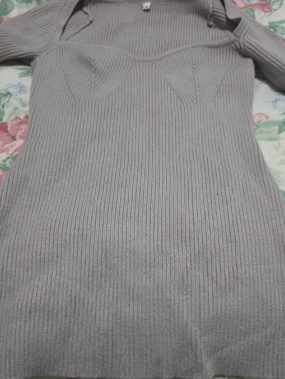 Gray Ribbed Knit Women's Sweater Dress - Classic Comfort